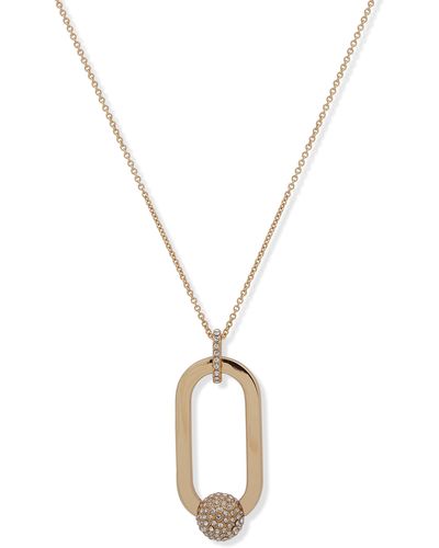 DKNY Pavé Crystal Oval Link Long Pendant Necklace - Metallic