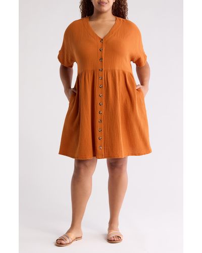 Madewell Lightspun Button Front Minidress - Orange