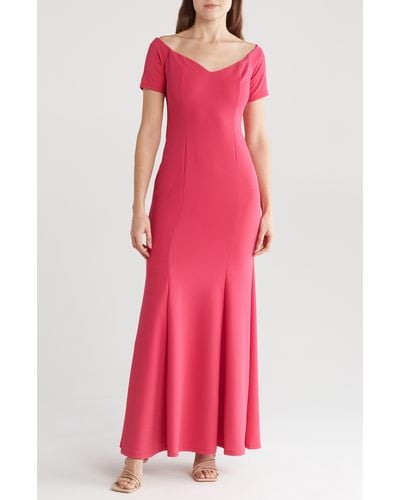 Marina Off The Shoulder Trumpet Gown - Pink