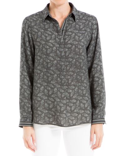 Max Studio Roll Sleeve Popover Shirt - Gray
