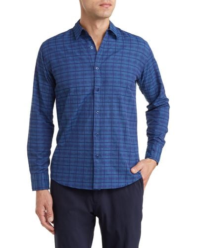 T.R. Premium Plaid Long Sleeve Button-up Shirt - Blue