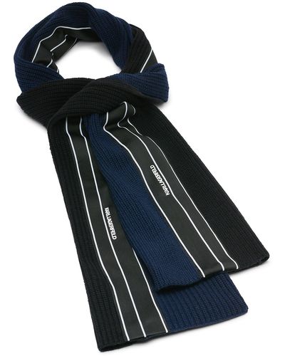 Karl Lagerfeld Colorblock Stripe Wool Blend Scarf - Blue