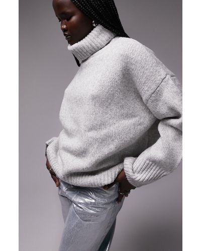 TOPSHOP Knitted Oversized Roll Neck Sweater - Gray