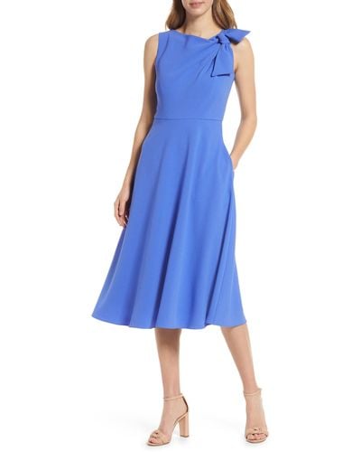 Harper Rose Drape Front Bow Midi Dress - Blue