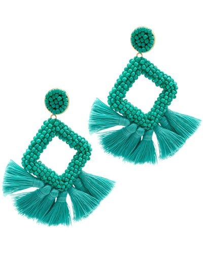Adornia Beaded Square Fringe Drop Earrings - Green