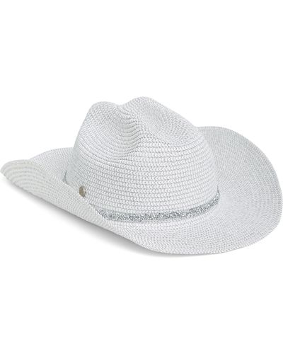 BCBGMAXAZRIA Rhinestone Straw Cowboy Hat - White