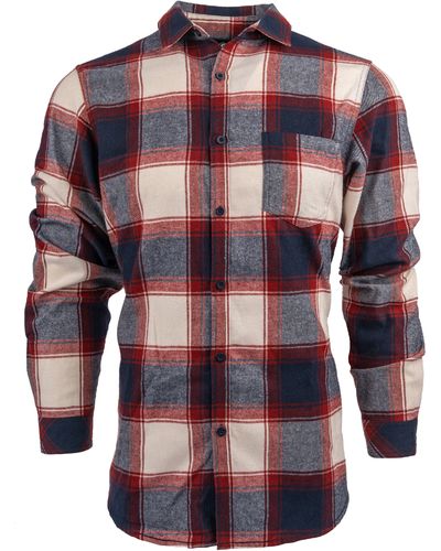 Burnside Plaid Flannel Long Sleeve Button-up Shirt - Red