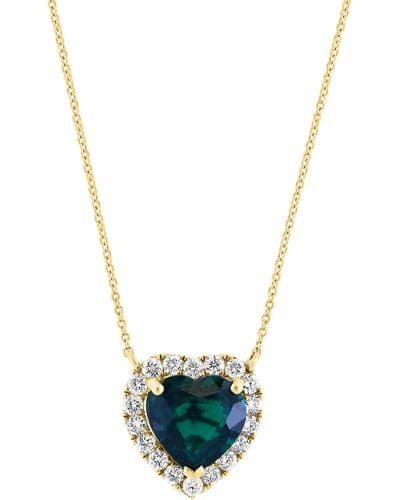Effy 14k Yellow Gold Lab Created Emerald & Lab Created Diamond Heart Pendant Necklace - White