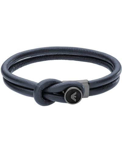 Emporio Armani Blue Leather Hook-and-eye Bracelet