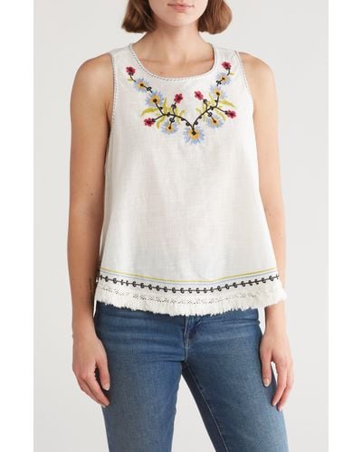 Max Studio Embroidered Sleeveless Cotton Top - Blue