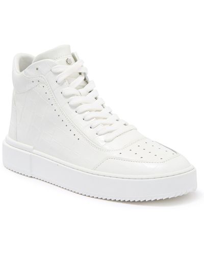 Stuart Weitzman Ryan Croc Embossed Leather High Top Sneaker - White