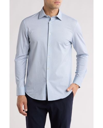 Bugatchi Trim Fit Geo Print Stretch Cotton Button-up Shirt - Blue