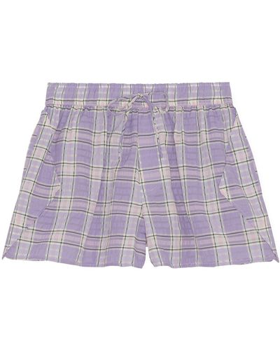 Ganni Check Seersucker Shorts - Purple