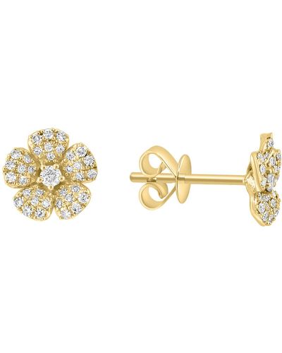 Effy 14k Yellow Gold Pavé Diamond Flower Stud Earrings - Metallic