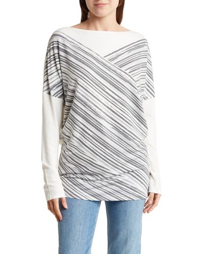 Go Couture Drop Shoulder Swing Knit Top - Gray