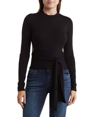 Go Couture Long Sleeve Wrap Top - Black