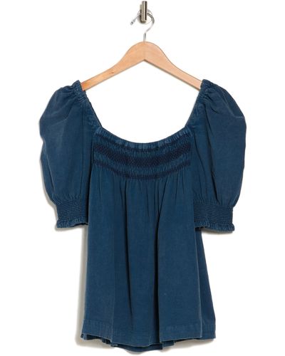 Vici Collection Marcelina Smocked Chambray Top - Blue