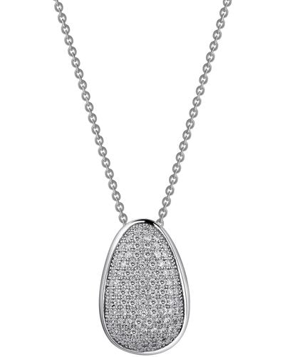 Lafonn Platinum Plated Sterling Silver Simulated Diamond Micro Pave Half Moon Pendant Necklace - White