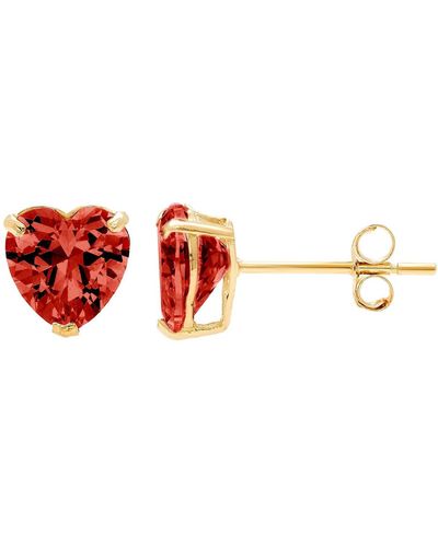 A.m. A & M 14k Yellow Gold Cubic Zirconia Heart Stud Earrings - Red