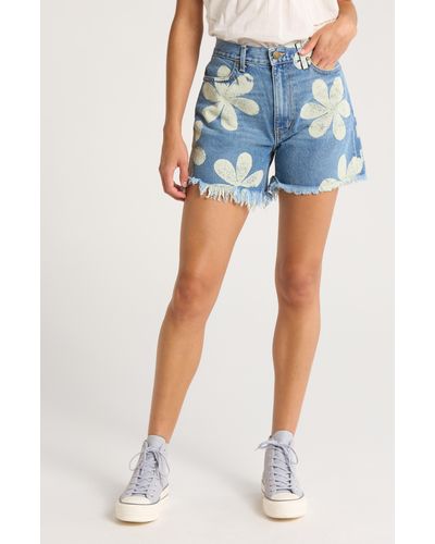 The Great The Easy Floral Cutoff Denim Shorts - Blue