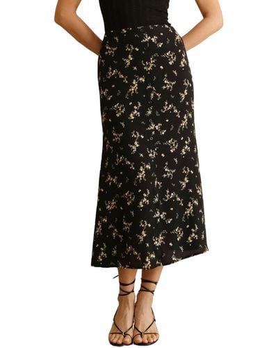 Blu Pepper Floral Print Midi Skirt - Black