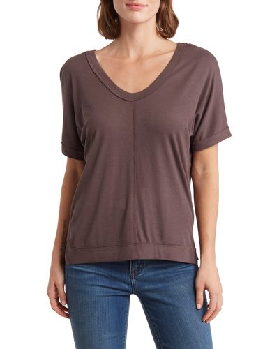 Heather by Bordeaux Ribbed Scoop Neck T-shirt - Purple