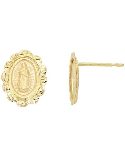 CANDELA JEWELRY 14k Yellow Gold Holy Mother Mary Stud Earrings - Metallic