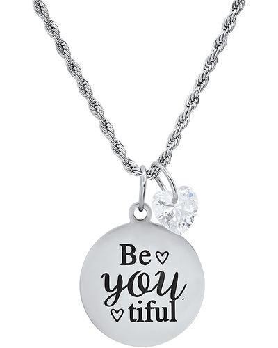 HMY Jewelry Stainless Steel Be You Tiful Pendant Necklace - White