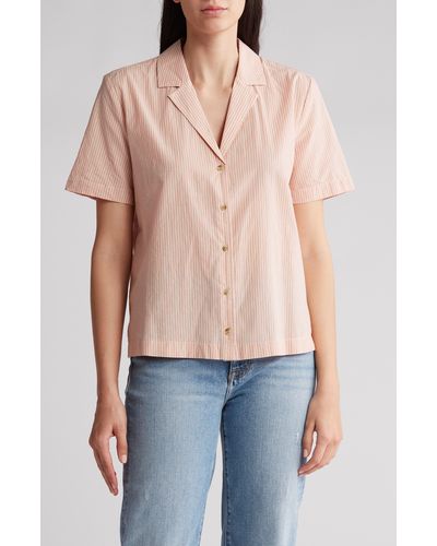 Melrose and Market Femme Stripe Cotton Camp Shirt - Blue