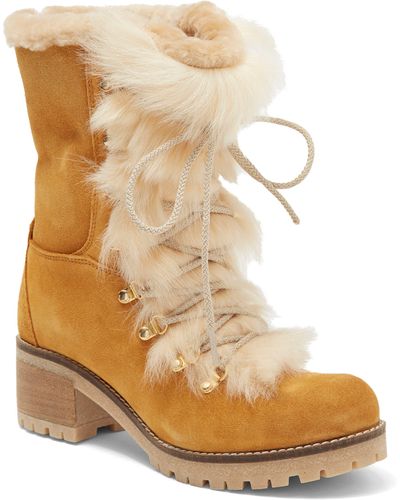 La Montelliana Stella Genuine Shearling Trimmed Lace-up Boot - Natural