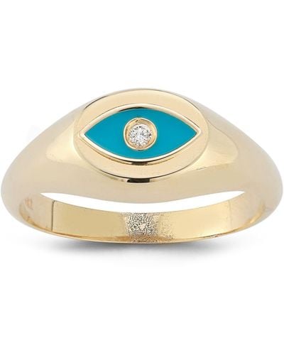Ember Fine Jewelry Evil Eye Enamel Diamond Signet Ring - Blue