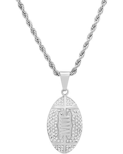 HMY Jewelry Pavé Simulated Diamond Football Pendant Necklace - White