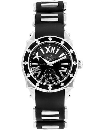 Aquaswiss Swissport Diamond Bezel Silicone Strap Watch - Black