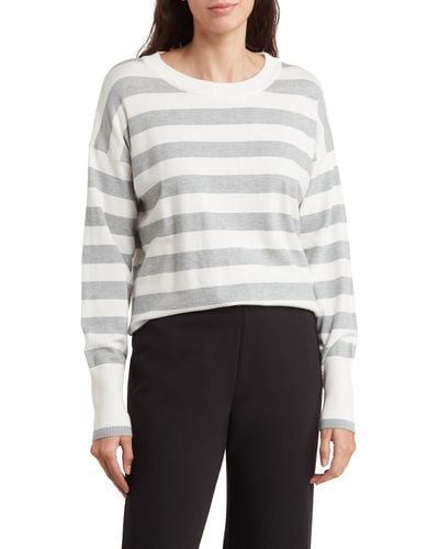 Bobeau Stripe Crewneck Pullover Sweater - Gray