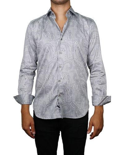 Zanella Paisley Inlay Print Long Sleeve Shirt - Gray