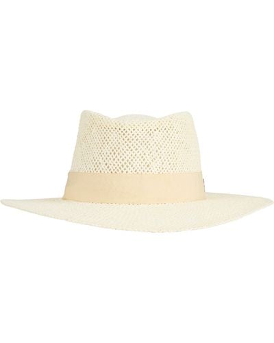 Bruno Magli Open Straw Weave Ribbon Band Fedora Sun Hat - White