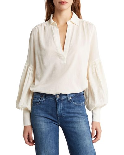 Seven7 Bubble Sleeve Silk Top - White