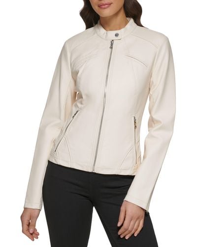 Guess Faux Leather Racer Jacket - White