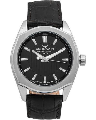 Aquaswiss Classic Iv Leather Strap Watch - Black