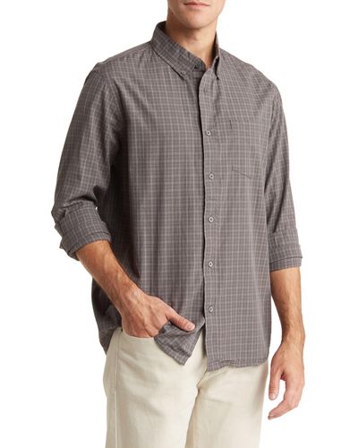 Slate & Stone Long Sleeve Plaid Button-down Poplin Shirt - Gray