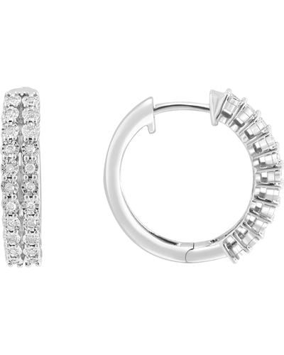 Effy Sterling Silver Diamond Hoop Earrings - Metallic