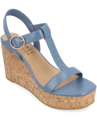 Journee Collection Matildaa Tru Comfort T-strap Platform Wedge Sandal - Blue