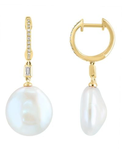 Effy 14k Yellow Gold Diamond & Freshwater Pearl Drop Earrings - White