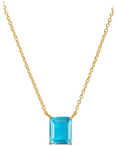 Savvy Cie Jewels Vermeil Emerald Cut Cz Birth Stone Box Cut Necklace - Blue