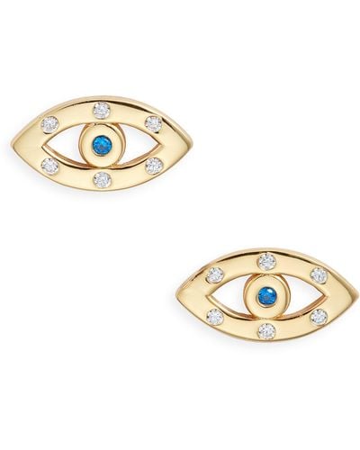 Liza Schwartz 18k Gold Plated Sterling Silver Cubic Zirconia Evil Eye Stud Earrings - Metallic