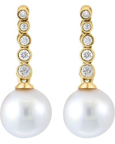 Effy 14k Gold Diamond & Freshwater Pearl Drop Earrings - Metallic