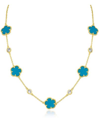 CZ by Kenneth Jay Lane Cubic Zirconia & Clover Station Necklace - Blue