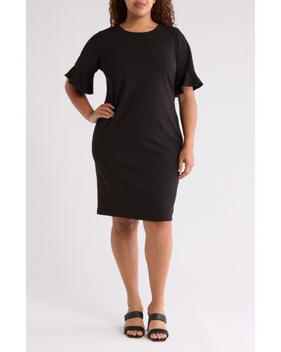 Calvin Klein Ruffle Short Sleeve Sheath Dress - Black