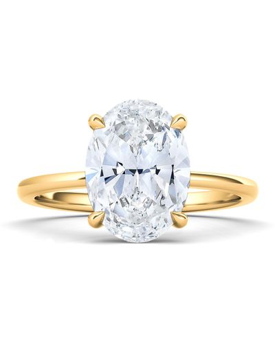 HauteCarat 18k White Gold Oval Cut Lab Created Diamond Engagement Ring