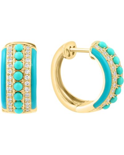 Effy 14k Yellow Gold Turquoise & Diamond Huggie Hoop Earrings - Blue